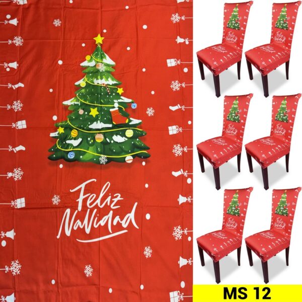 Set x6 Protector de silla y Mantel Navideño